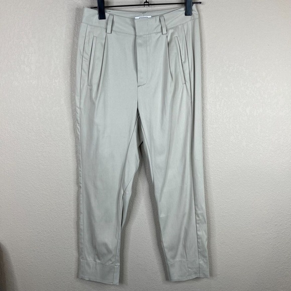AYR Womens Cropped Pants‎ Size 2 Tan Khaki Stretch Tapered Pleated Front Preppy - Picture 1 of 15